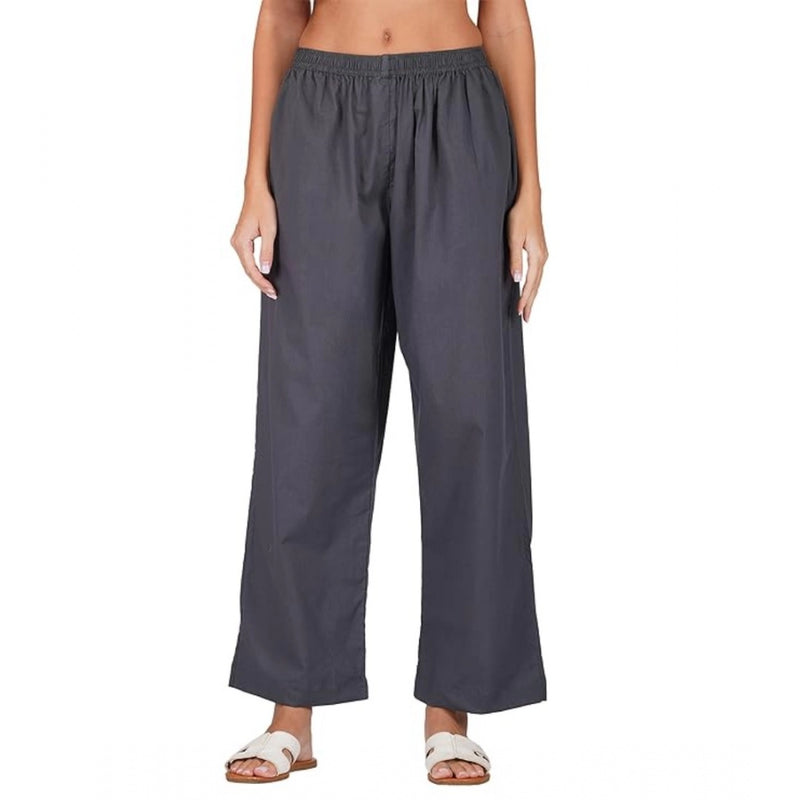 Mayawye Women's Casual Cotton Cambric Solid Elastic Palazzo Trousers (Dark Grey)