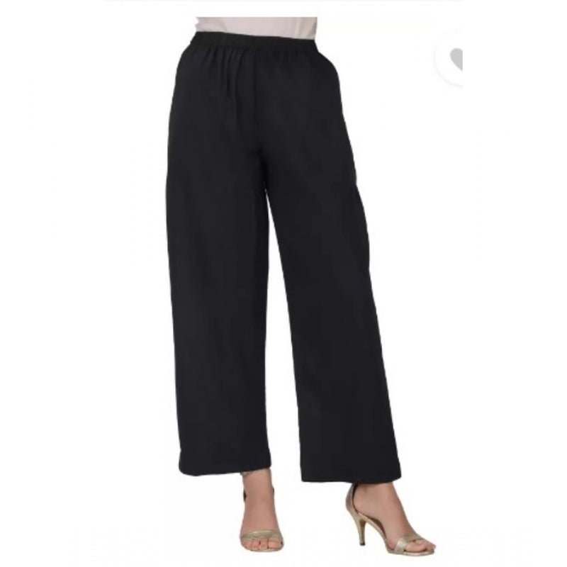 Mayawye Women's Casual Cotton Cambric Solid Elastic Palazzo Trousers (Black)