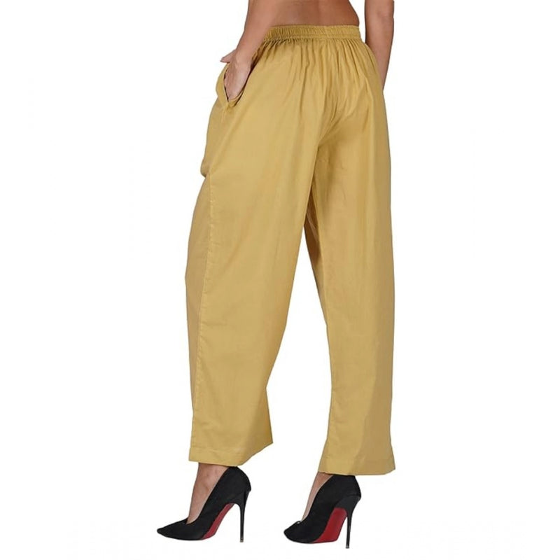 Mayawye Women's Casual Cotton Cambric Solid Elastic Palazzo Trousers (Beige)
