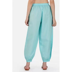 Mayawye Women's Casual Cotton Cambric Solid Elastic Waist Patiala Harem Pants (Blue)