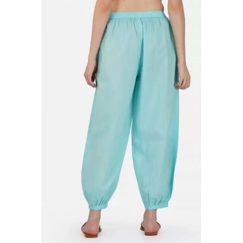 Mayawye Women's Casual Cotton Cambric Solid Elastic Waist Patiala Harem Pants (Blue)