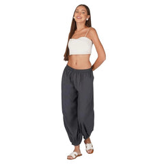 Mayawye Women's Casual Cotton Cambric Solid Elastic Patiala Harem Pants (Dark Grey)