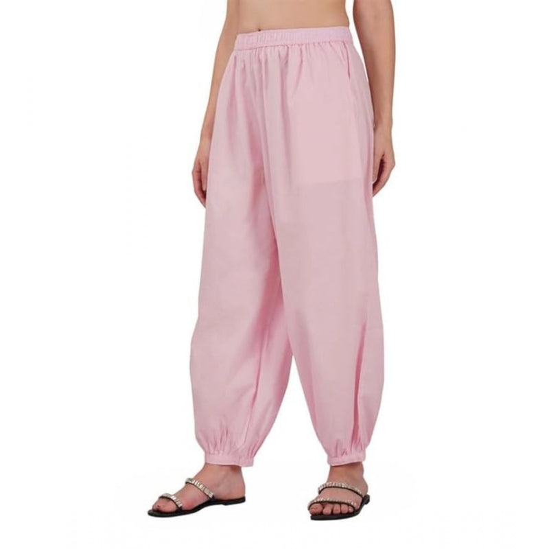 Mayawye Women's Casual Cotton Cambric Solid Elastic Waist Patiala Harem Pants (Pink)