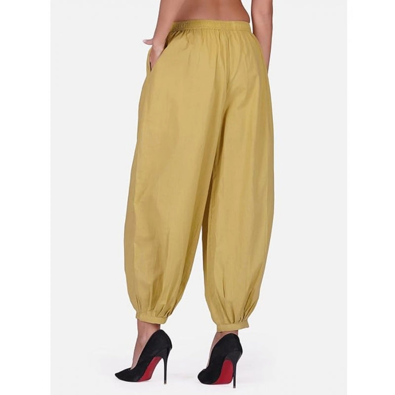 Mayawye Women's Casual Cotton Cambric Solid Elastic Waist Patiala Harem Pants (Beige)