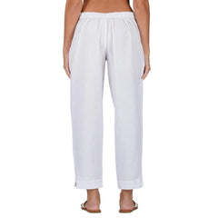 Mayawye Women's Casual Cotton Flax Solid Adjustable Waist Trouser Pants (White)