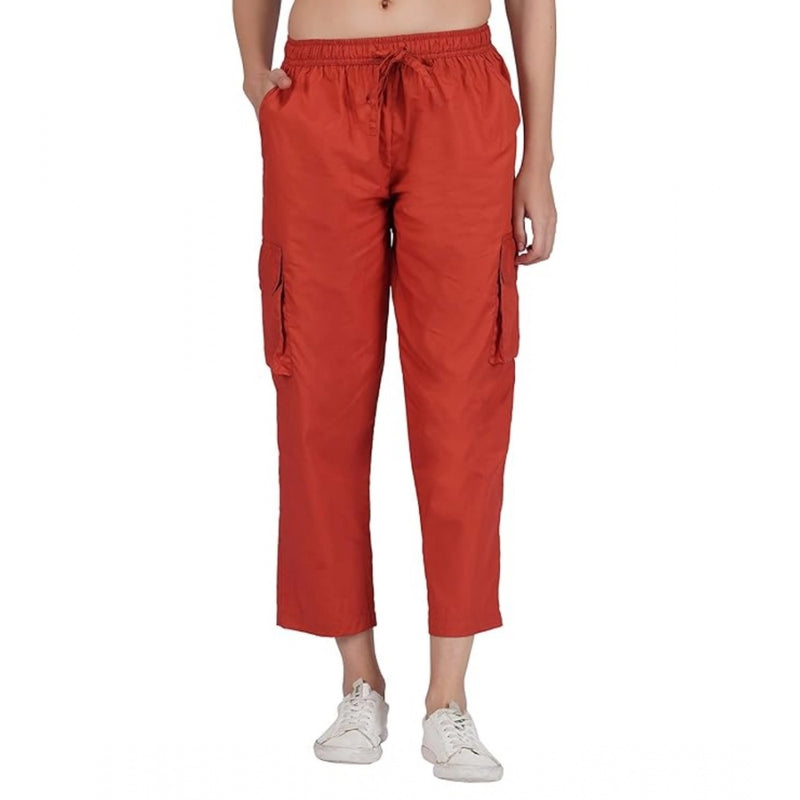 Mayawye Women's Casual Cotton Solid Cargo Pants (Rust)