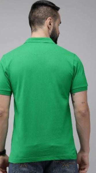 Mayawye Men's Casual Half sleeve Solid Cotton Polo Neck T-shirt (Green)