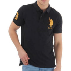 Mayawye Men's Casual Half sleeve Solid Cotton Polo Neck T-shirt (Black)