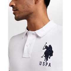 Mayawye Men's Casual Half sleeve Solid Cotton Polo Neck T-shirt (White)