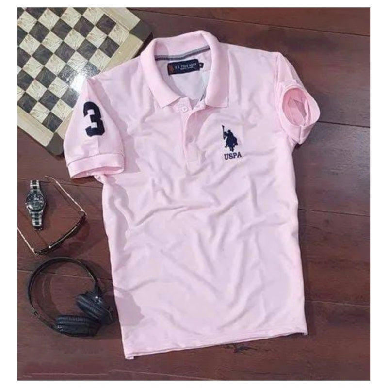 Mayawye Men's Casual Half sleeve Solid Cotton Polo Neck T-shirt (Pink)