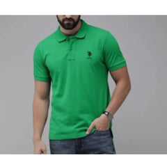 Mayawye Men's Casual Half sleeve Solid Cotton Polo Neck T-shirt (Green)