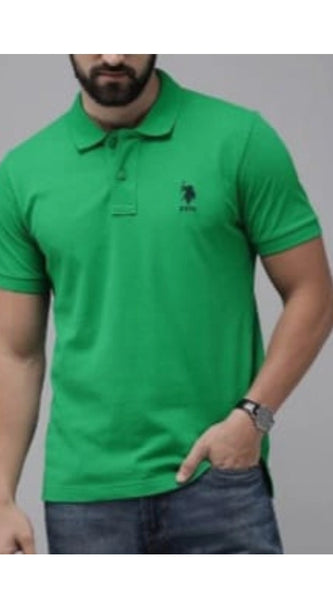 Mayawye Men's Casual Half sleeve Solid Cotton Polo Neck T-shirt (Green)