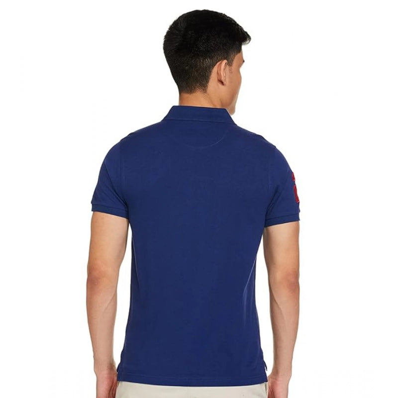 Mayawye Men's Casual Half sleeve Solid Cotton Polo Neck T-shirt (Dark Blue)