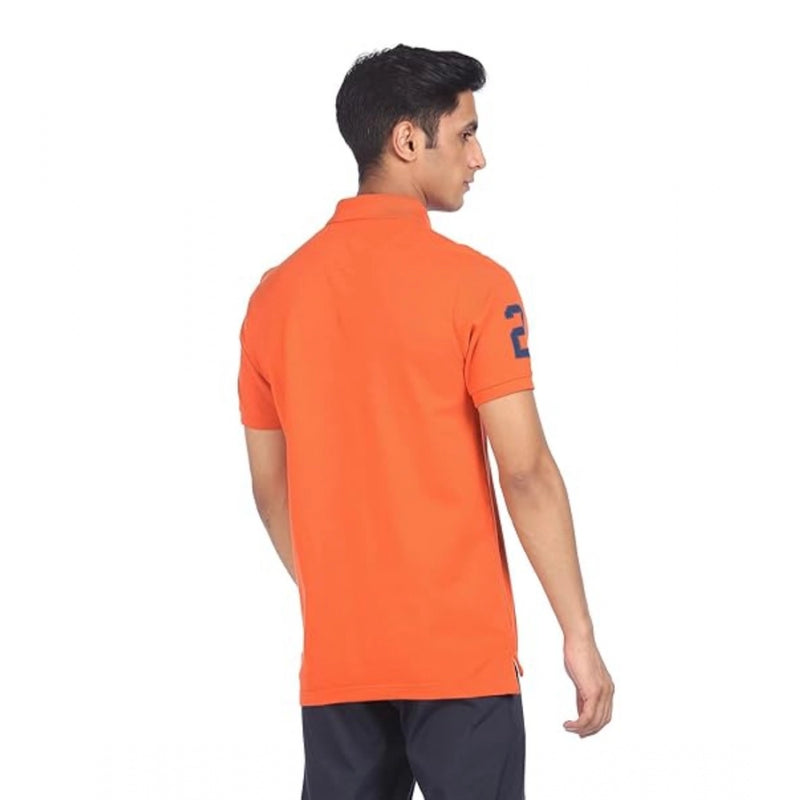 Mayawye Men's Casual Half sleeve Solid Cotton Polo Neck T-shirt (Orange)