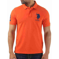 Mayawye Men's Casual Half sleeve Solid Cotton Polo Neck T-shirt (Orange)