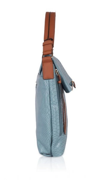 Mayawye Women's Faux Leather Textured Sling Bag (Blue)