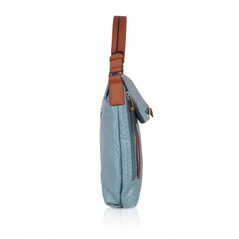 Mayawye Women's Faux Leather Textured Sling Bag (Blue)