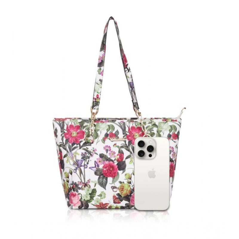 Mayawye Women's Faux Leather Printed Tote Bag (White Pink)