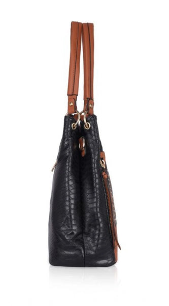 Mayawye Women's Faux Leather Textured Tote Bag (Black)