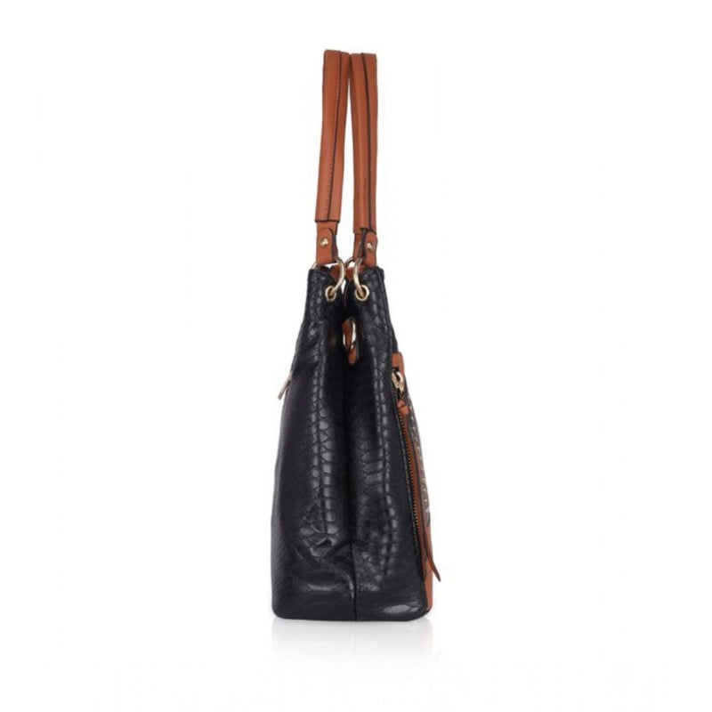 Mayawye Women's Faux Leather Textured Tote Bag (Black)