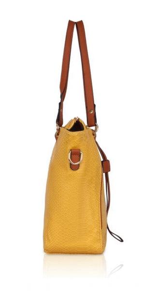 Mayawye Women's Faux Leather Textured Tote Bag (Yellow)