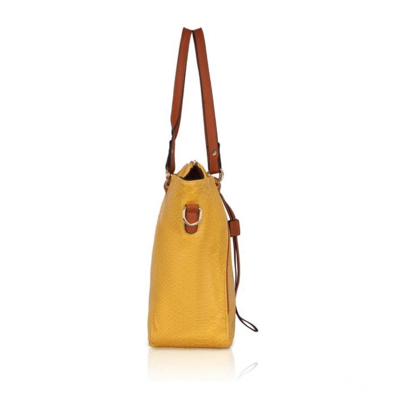 Mayawye Women's Faux Leather Textured Tote Bag (Yellow)