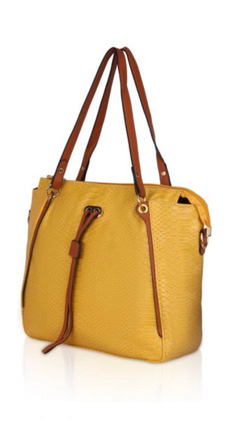 Mayawye Women's Faux Leather Textured Tote Bag (Yellow)