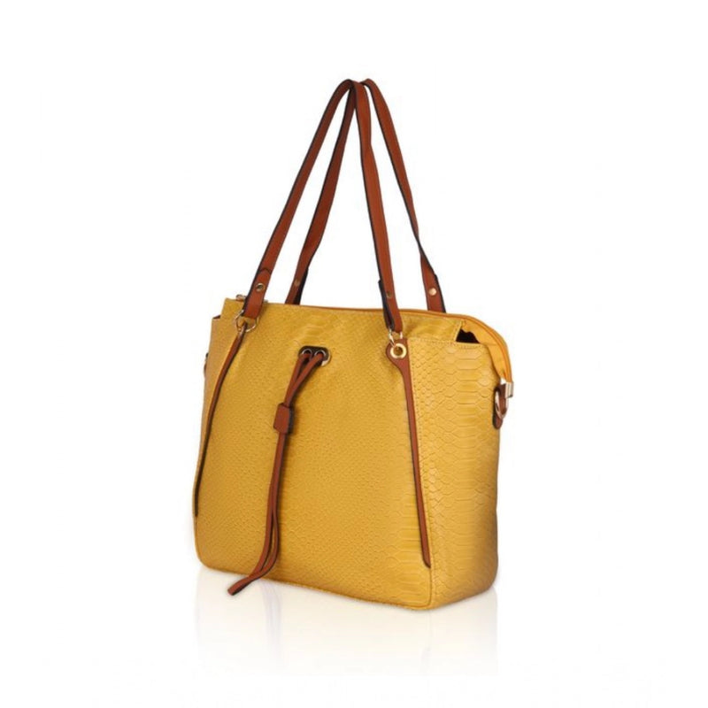 Mayawye Women's Faux Leather Textured Tote Bag (Yellow)