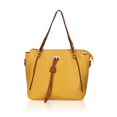 Mayawye Women's Faux Leather Textured Tote Bag (Yellow)