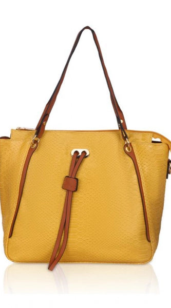Mayawye Women's Faux Leather Textured Tote Bag (Yellow)