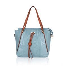 Mayawye Women's Faux Leather Textured Tote Bag (Blue)