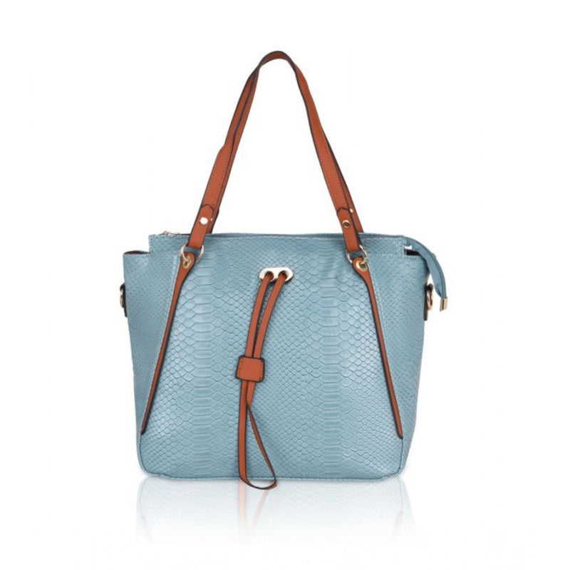 Mayawye Women's Faux Leather Textured Tote Bag (Blue)