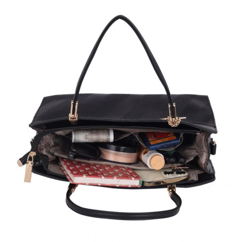 Mayawye Women's Faux Leather Textured Adjustable Long Belt Handbag (Black)
