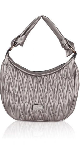 Mayawye Women's Faux Leather Textured Handbag (Silver Grey)