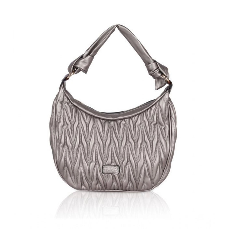 Mayawye Women's Faux Leather Textured Handbag (Silver Grey)