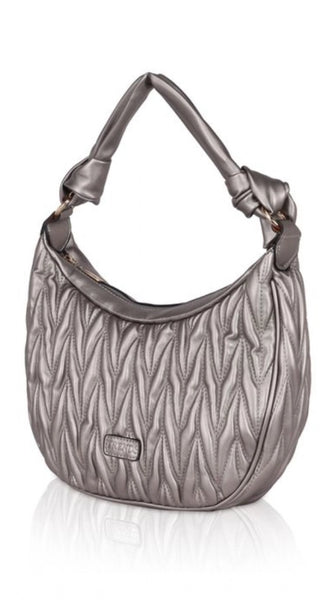 Mayawye Women's Faux Leather Textured Handbag (Silver Grey)