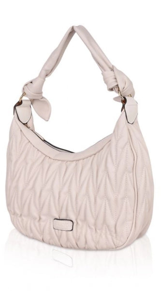 Mayawye Women's Faux Leather Textured Handbag (Beige White)