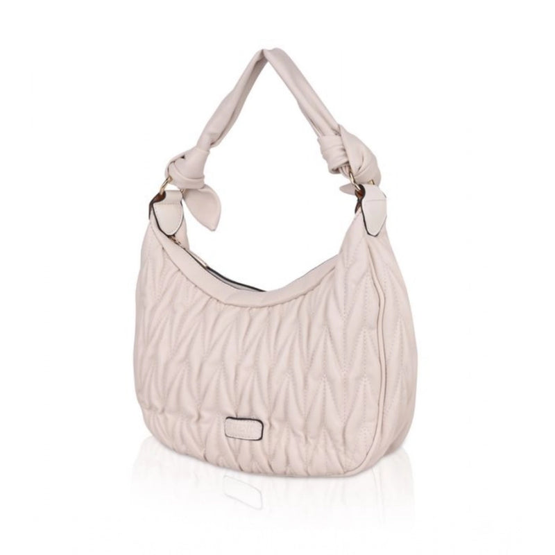 Mayawye Women's Faux Leather Textured Handbag (Beige White)