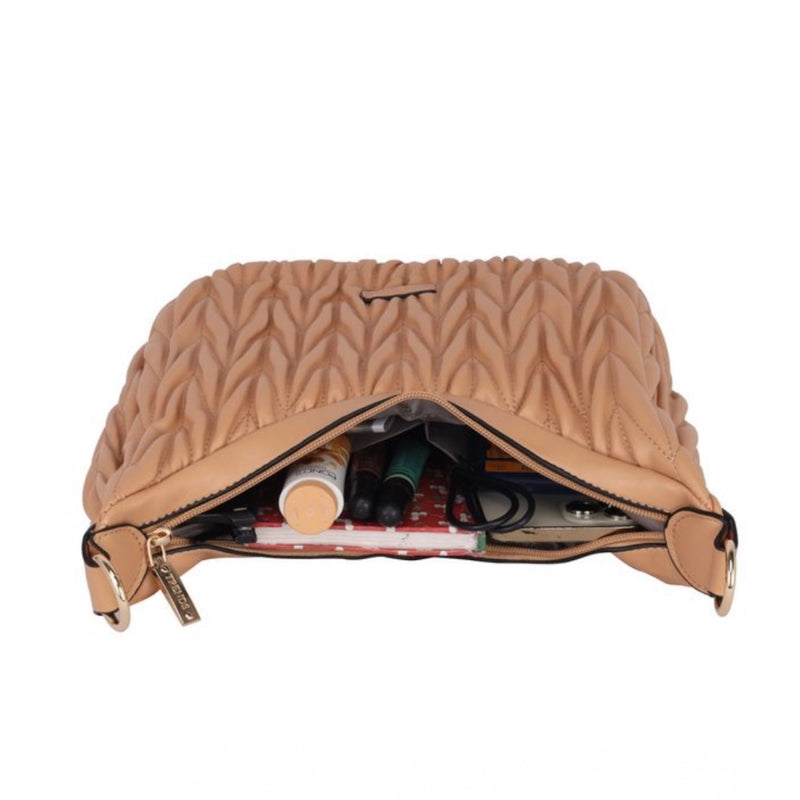 Mayawye Women's Faux Leather Textured Handbag (Beige)