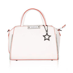 Mayawye Women's Faux Leather Metal Beads Handbag (White)