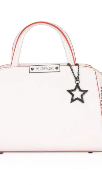 Mayawye Women's Faux Leather Metal Beads Handbag (White)