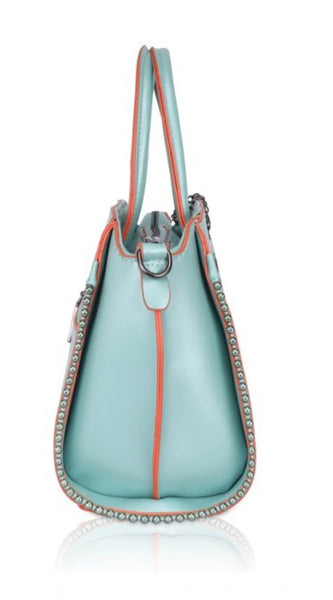 Mayawye Women's Faux Leather Metal Beads Handbag (Green)