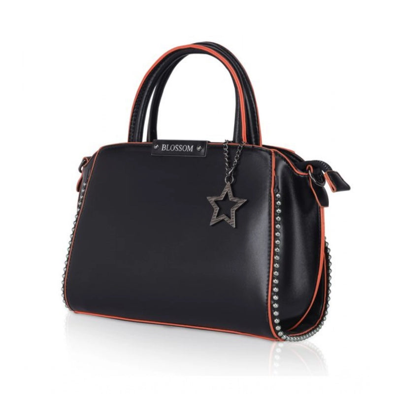 Mayawye Women's Faux Leather Metal Beads Handbag (Black)
