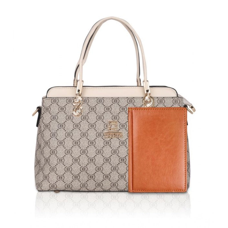 Mayawye Women's Faux Leather Printed Handbag (Beige)