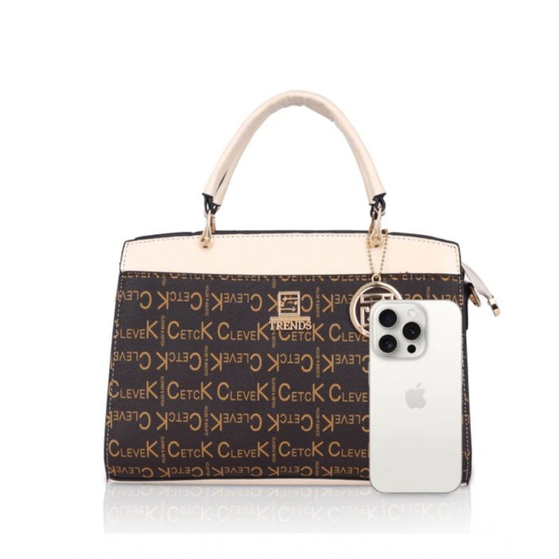 Mayawye Women's Faux Leather Printed Handbag (Beige)