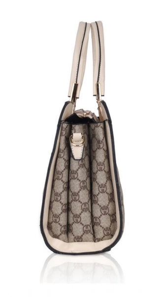 Mayawye Women's Faux Leather Printed Handbag (Beige)