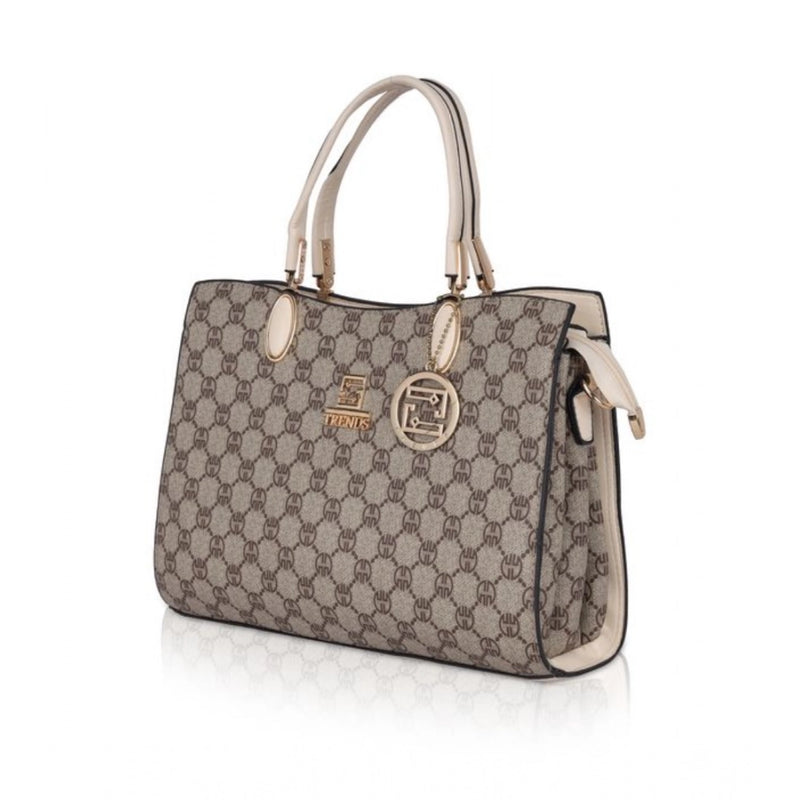 Mayawye Women's Faux Leather Printed Handbag (Beige)