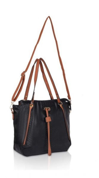 Mayawye Women's Faux Leather Textured Tote Bag (Black)