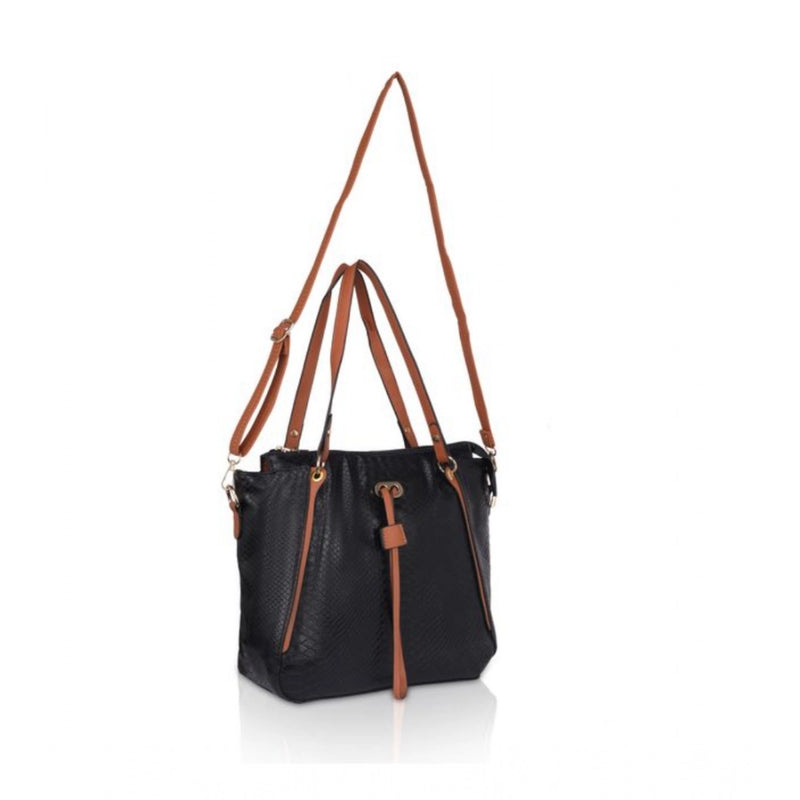 Mayawye Women's Faux Leather Textured Tote Bag (Black)