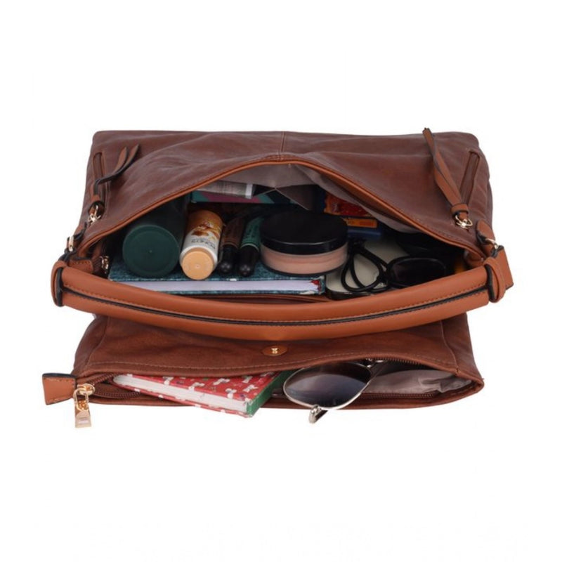 Mayawye Women's Faux Leather Solid Sling Bag (Brown)